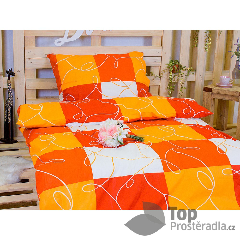 TP Bavlněné povlečení 140x200 70x90 Oranžové šachy