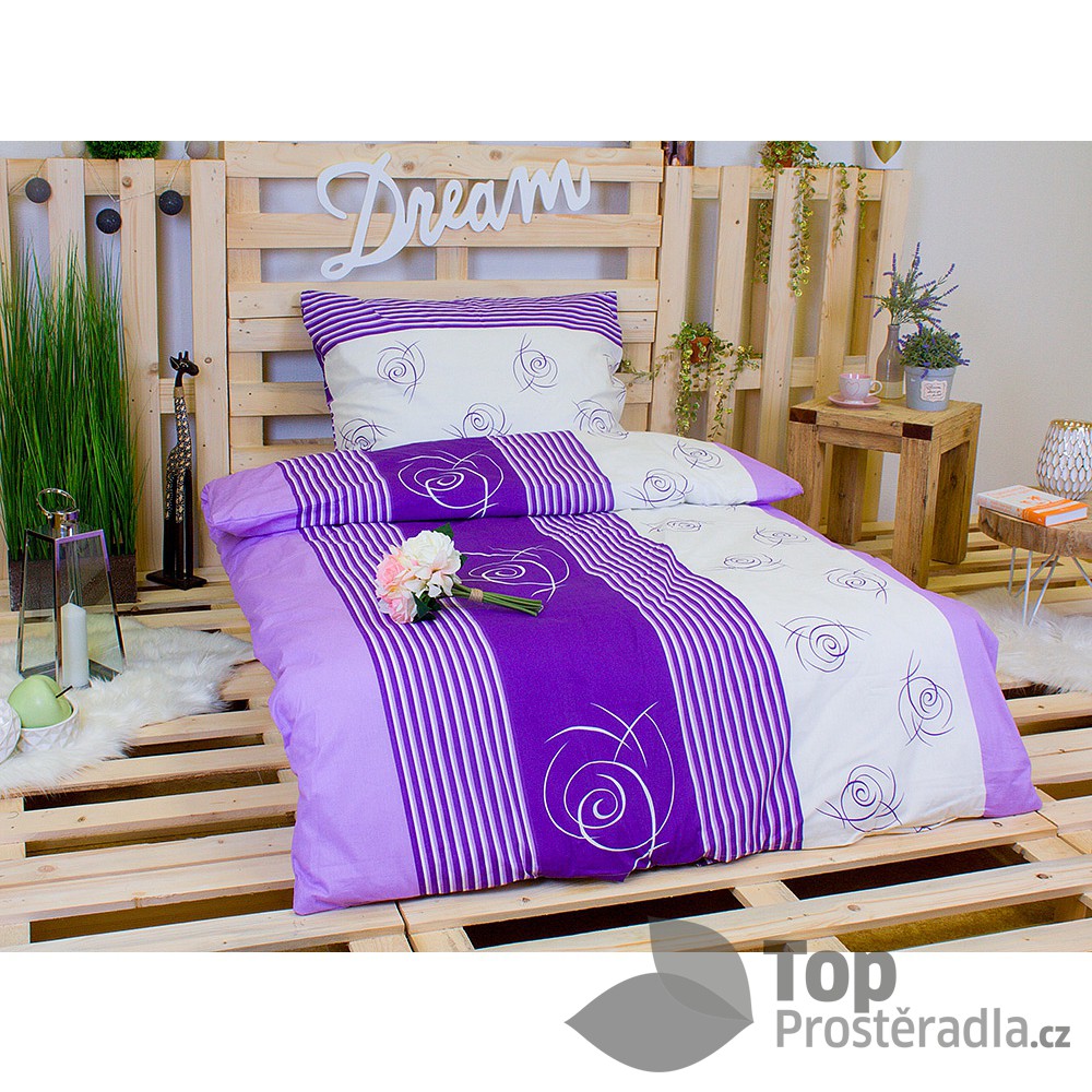 TOP Bavlněné povlečení 140x200 70x90 Fialová poupata