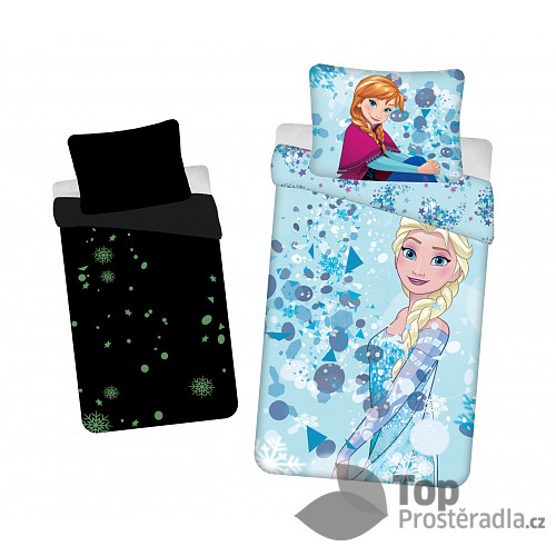 Bavlněné povlečení 140x200+70x90 Frozen Snowflake blue (ve tmě svítí)