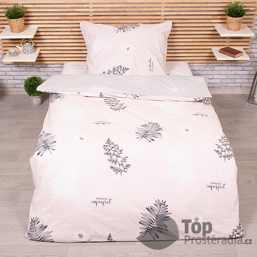 Bavlněné povlečení 140x200+70x90 Kapradí růžovo-šedé