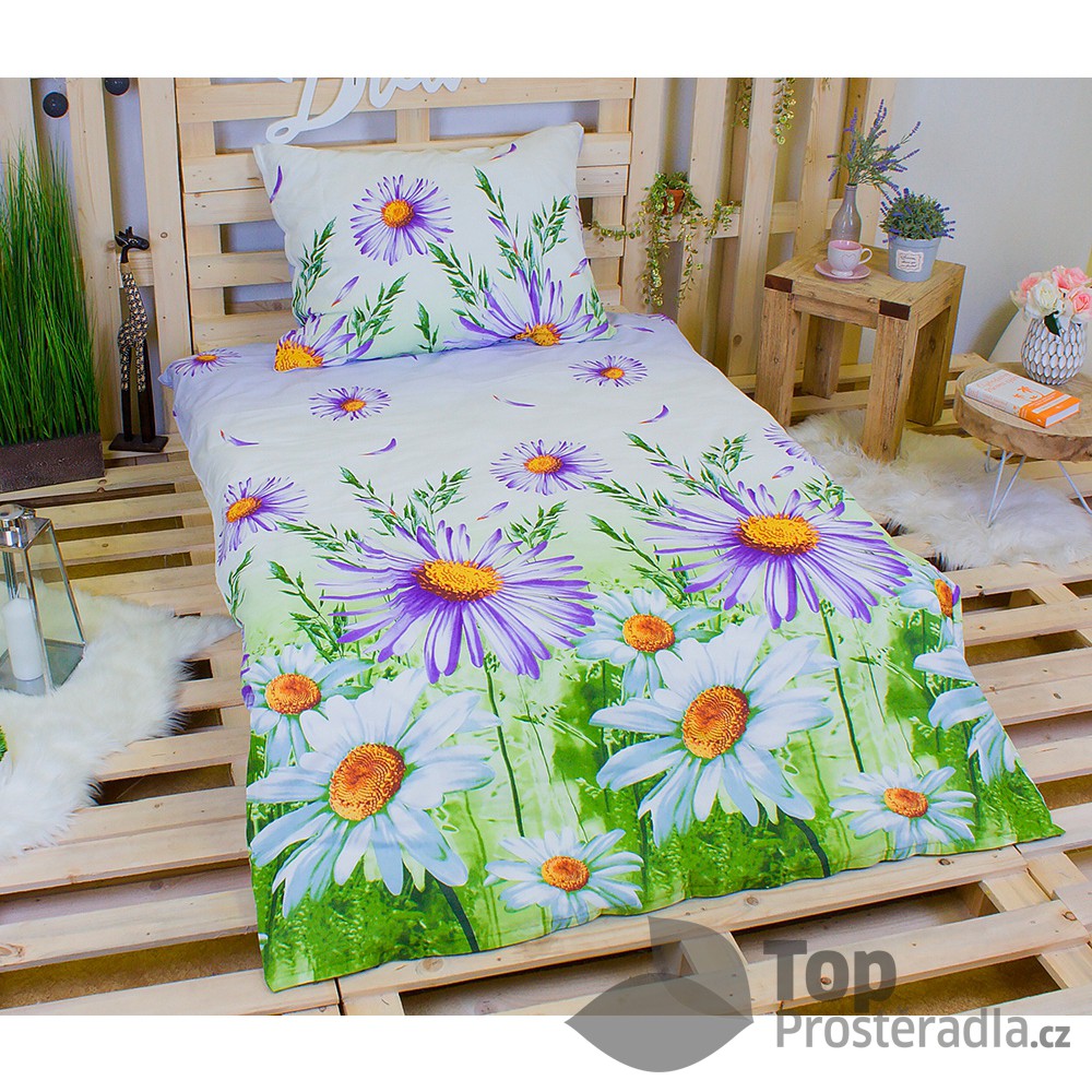 TOP Bavlněné povlečení GERBERA 3D 140x200+70x90