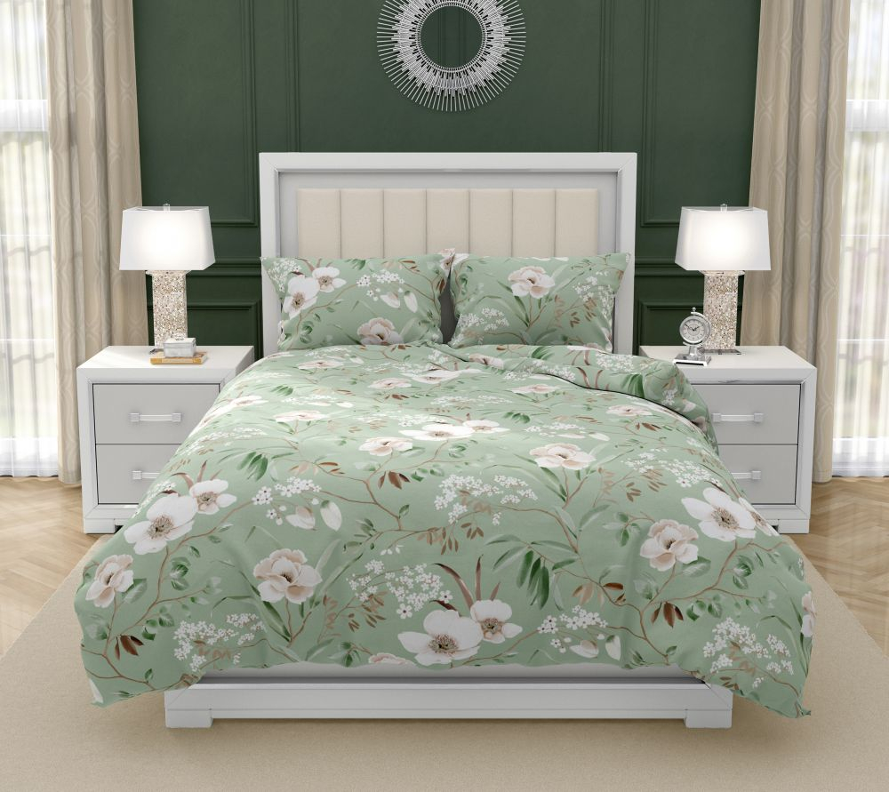 TOP Bavlněné povlečení DELUX 140x200+70x90 MAGNÓLIE zelená