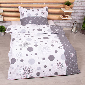 Krepové povlečení DELUXE 140x200+70x90 - Puntíky šedo-bílé