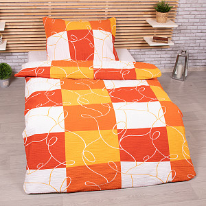 Krepové povlečení DELUXE 140x200+70x90 - Oranžové šachy
