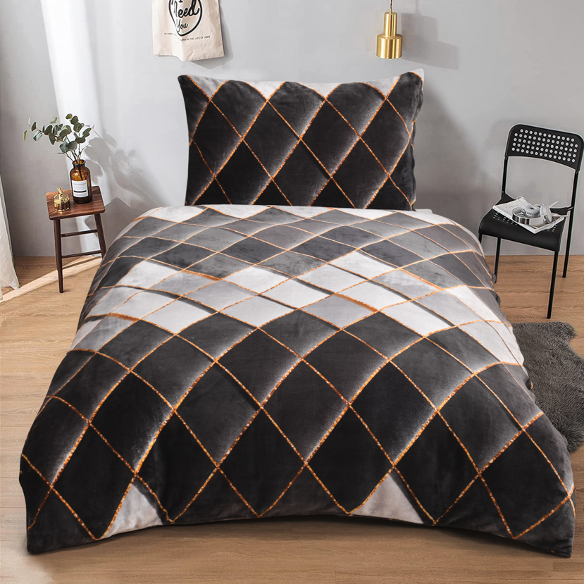 TP Povlečení mikroflanel 140x200 + 70x90 - Káry šedočerné