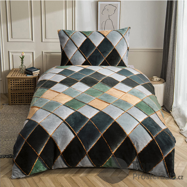 Povlečení mikroflanel 140x200 + 70x90 – Káry zelené
