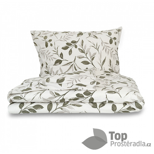 Flanelové povlečení DELUXE 140x200+70x90 Větvička zelená