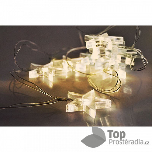 Solight LED vánoční řetěz, hvězdy, 1,5m, 10 LED, 2 x AA, žluté světlo