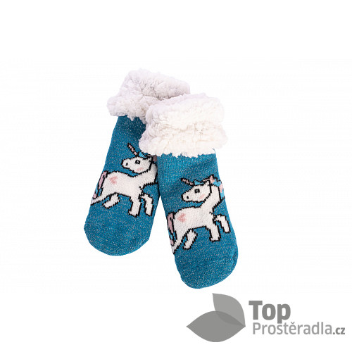 Dětské zateplené ponožky Jednorožec - Modrá