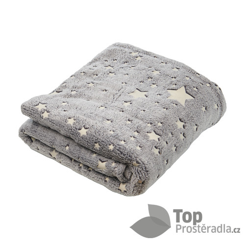 Mikroflanelová deka Premium 150x200 - Zářící hvězdičky šedé - ve tmě svítí