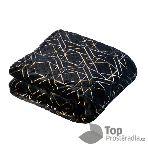 Mikroflanelová deka Premium se zlatým vzorem 150x200 - Černá