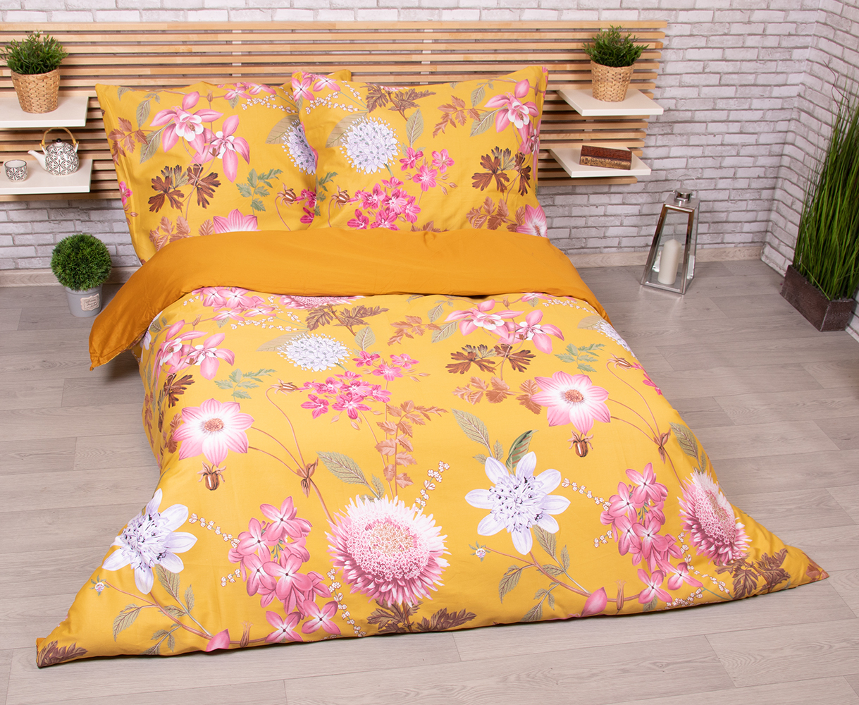 TP Povlečení bavlněný satén HIP DeLuxe 200x200+70x90 Sofie žlutá