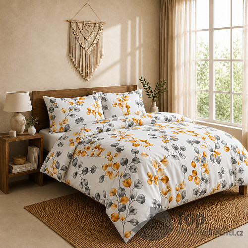 Prodloužené bavlněné povlečení Deluxe 140x220+70x90 Zlaté liány