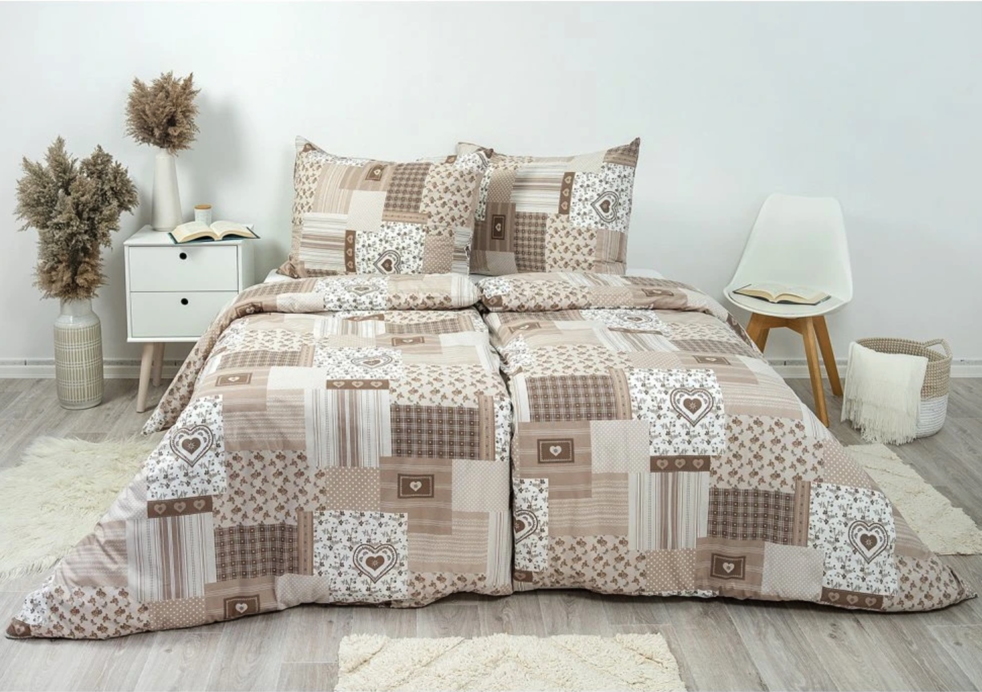 Bavlněné povlečení Deluxe 140x200+70x90 Patchwork béžový