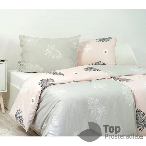 Krepové povlečení DELUXE 140x200+70x90 Kapradí růžovo-šedé