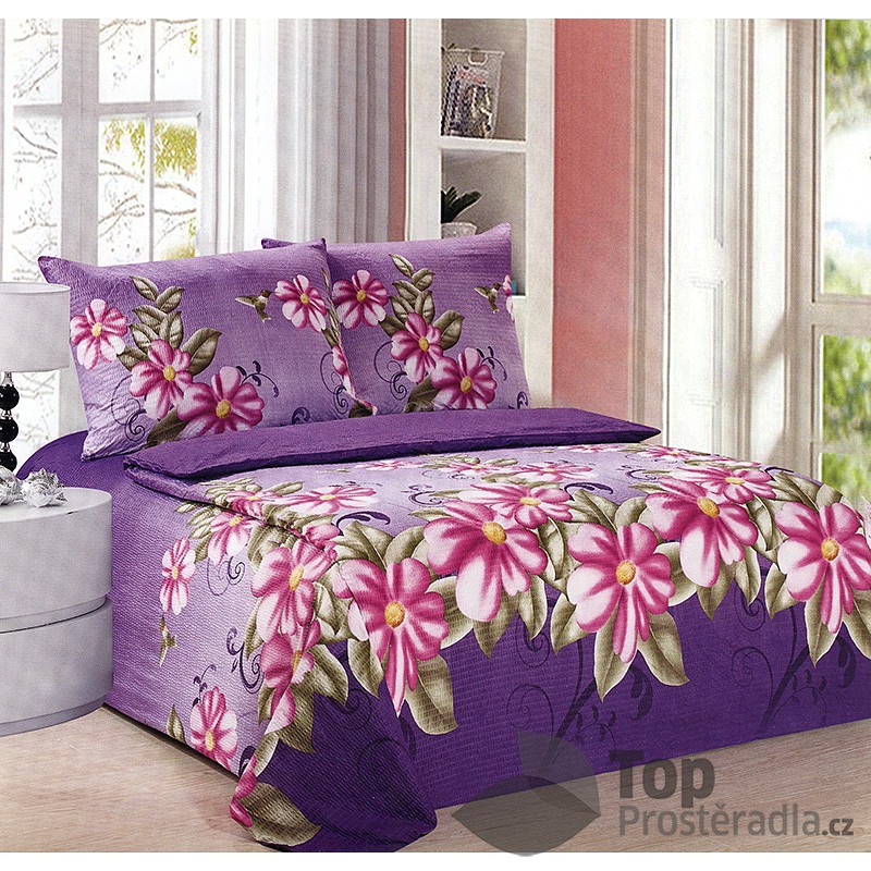 TOP Francouzské povlečení 220x200 + 2x70x90 Kvítky Mikrokrep