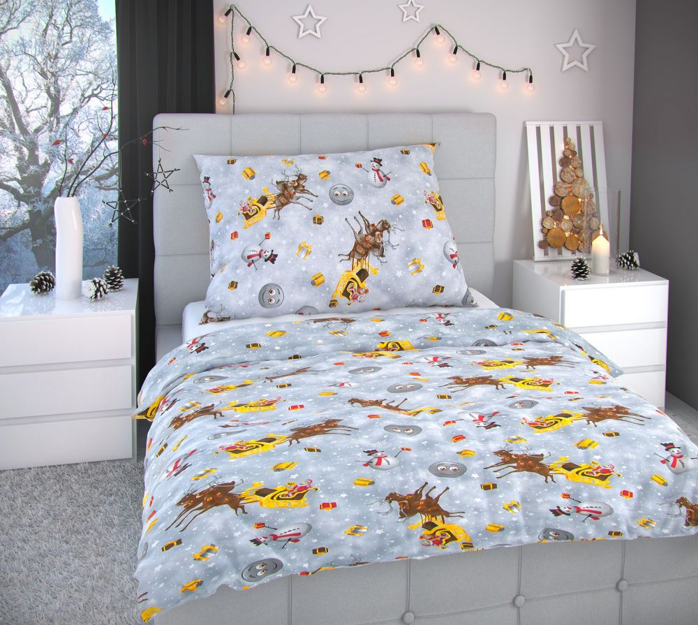 Prodloužené Vánoční povlečení 140x220+70x90 SNĚHULÁCI šedí