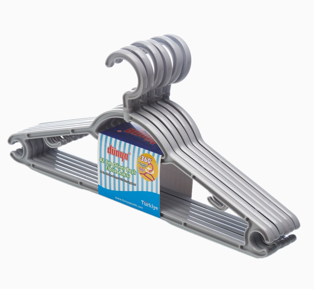 Sada ramínek na šaty s otočnou hlavou 42 cm, 6 ks - šedý