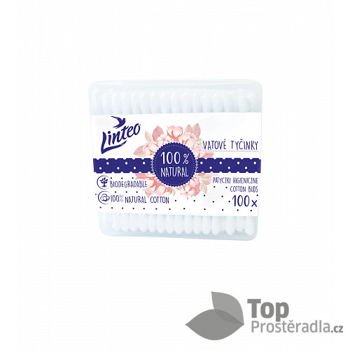 Papírové vatové tyčinky 100% natural Linteo 100 ks v boxu