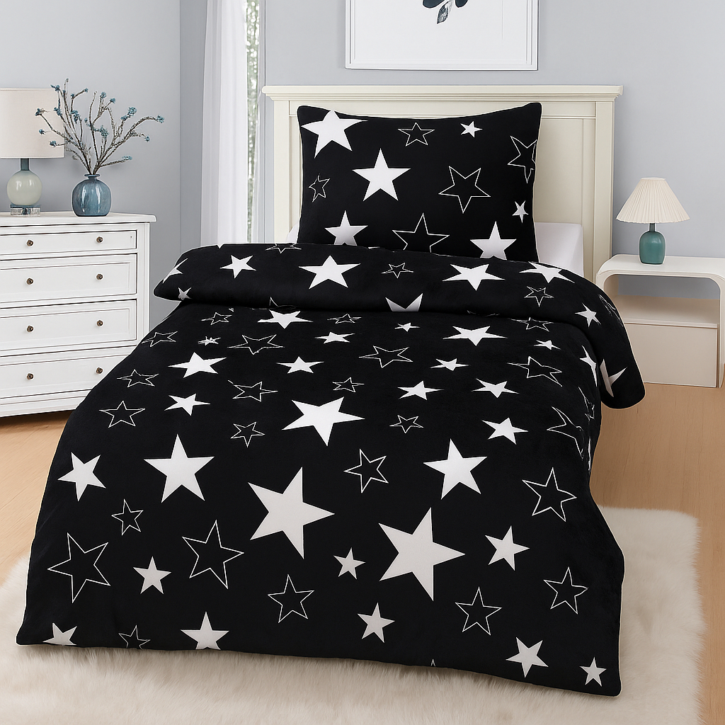 TOP Mikroplyšové povlečení Premium 140x200+70x90 Hvězdy v černém