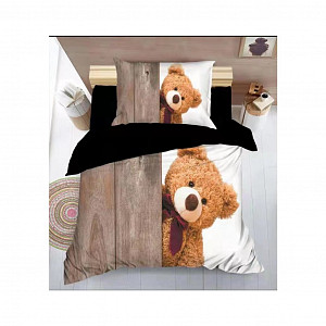 Sedmidílná sada 3D povlečení se vzorem 140x200+70x90  Teddy Bear