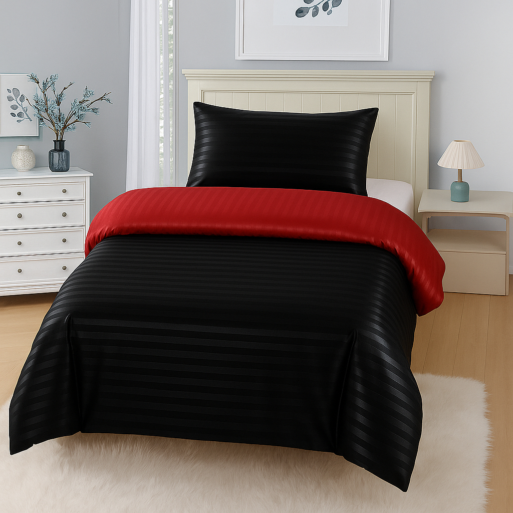 TP Hebké povlečení 140x200+70x90 Pruhy červeno-černé
