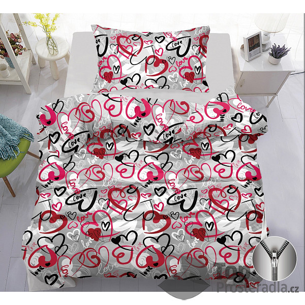 TP Hebké povlečení 140x200+70x90 Red-Black Hearts