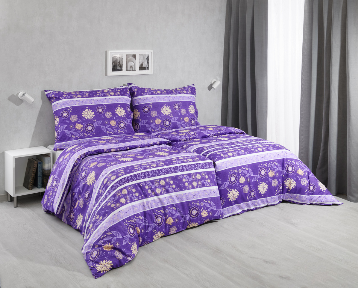 Bavlněné povlečení 140x200+70x90 Květinový vzor fialový