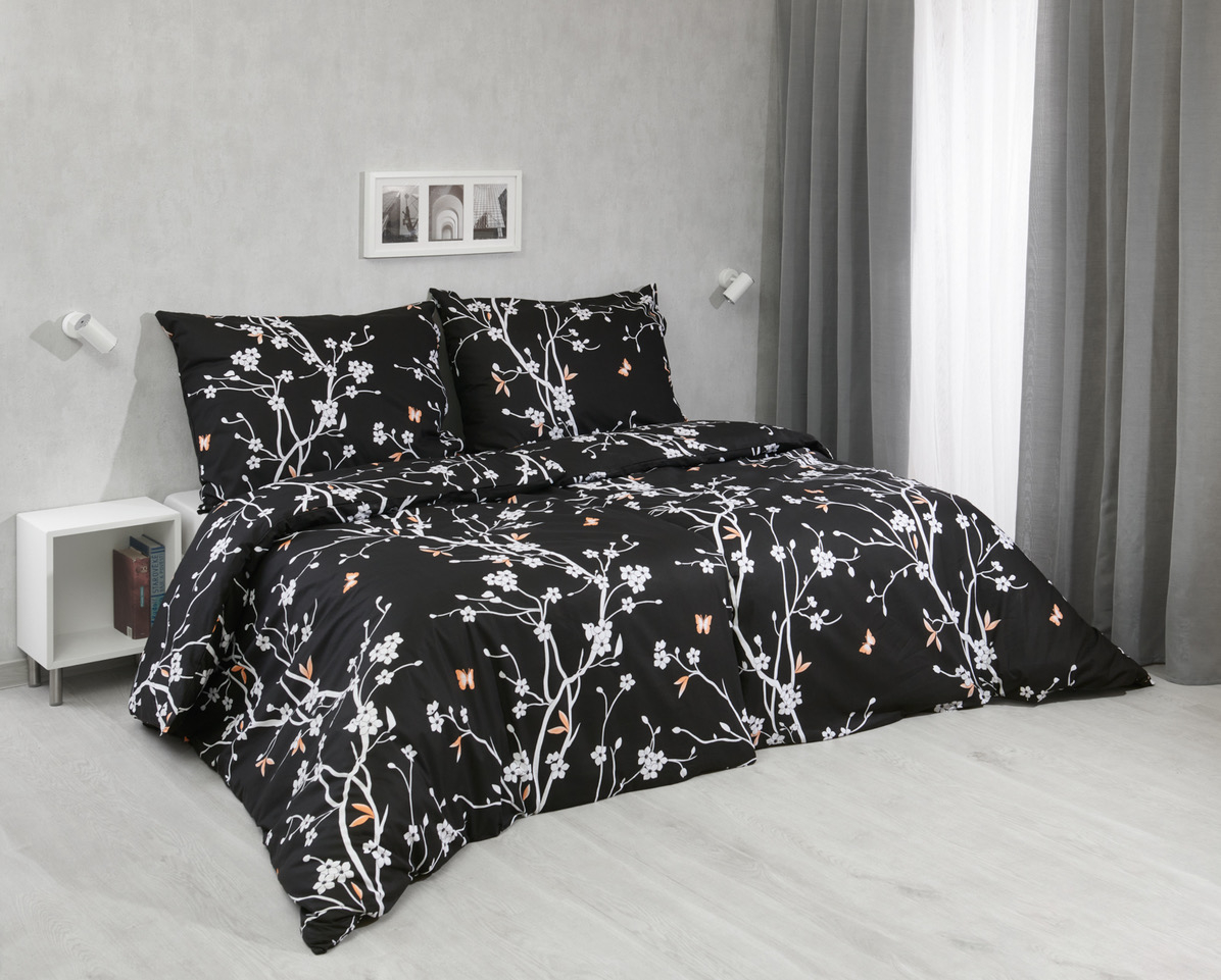 Bavlněné povlečení 140x200+70x90 Sakura černá
