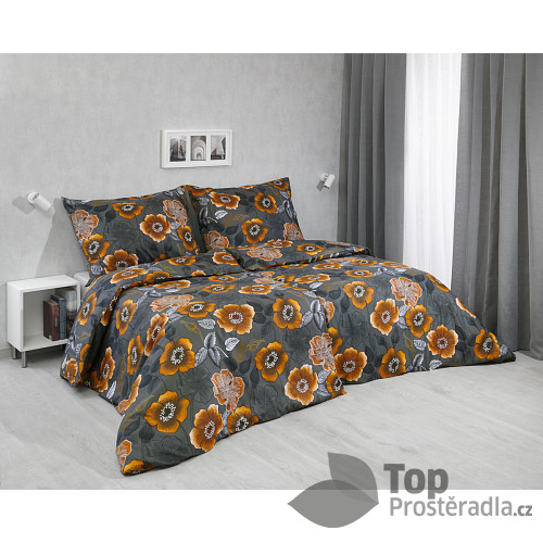 Bavlněné povlečení 140x200+70x90 Květiny oranžové