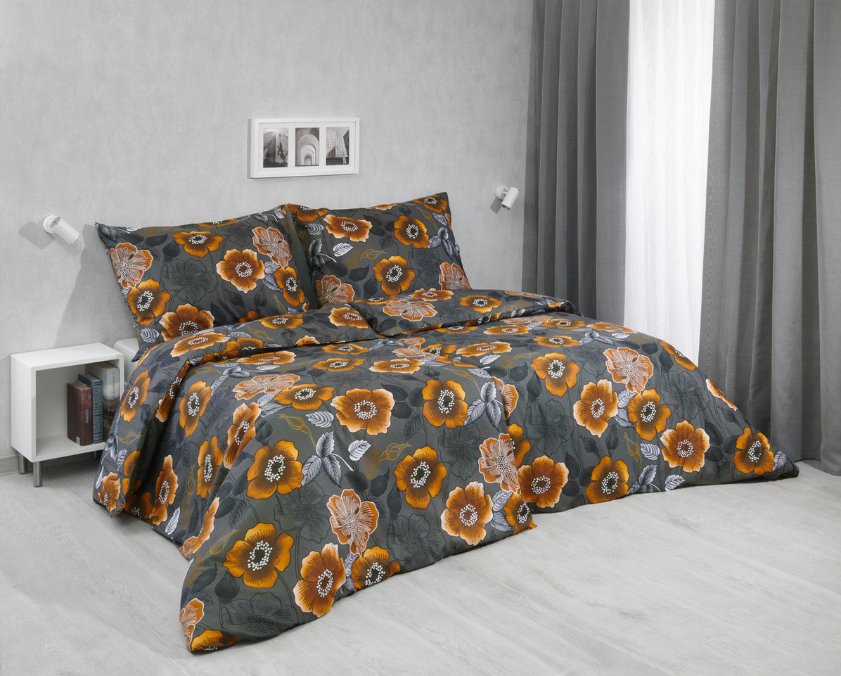 Bavlněné povlečení 140x200+70x90 Květiny oranžové