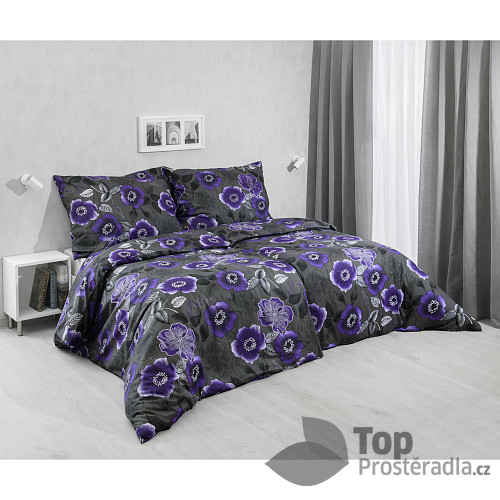 Bavlněné povlečení 140x200+70x90 Květiny purple