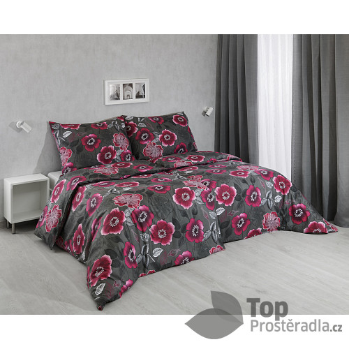 Bavlněné povlečení 140x200+70x90 Květiny fuchsia