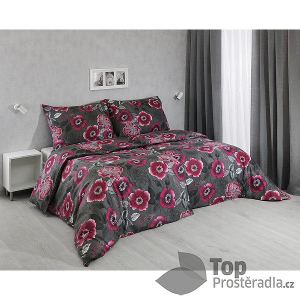 Bavlněné povlečení 140x200+70x90 Květiny fuchsia