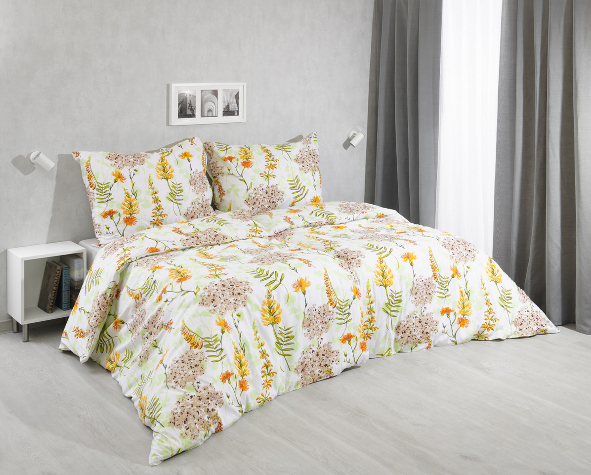 Bavlněné povlečení 140x200+70x90 Luční květiny žlutooranžové