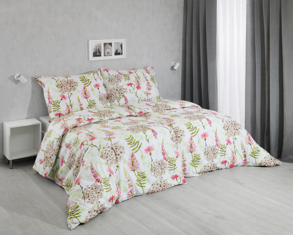 Bavlněné povlečení 140x200+70x90 Luční květiny korálové