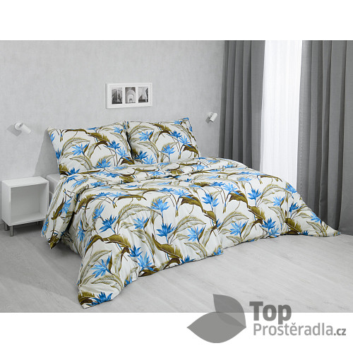Bavlněné povlečení 140x200+70x90 Tropical flowers blue