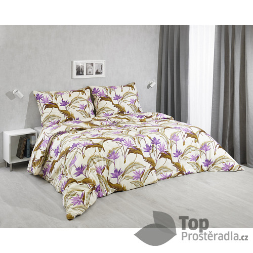 Bavlněné povlečení 140x200+70x90 Tropical flowers purple