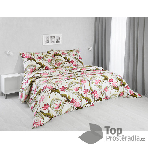 Bavlněné povlečení 140x200+70x90 Tropical flowers pink