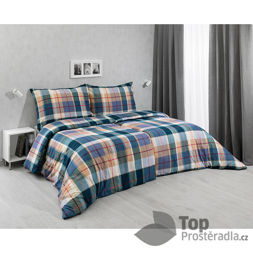 Flanelové povlečení 140x200+70x90 Káro modro/béžové
