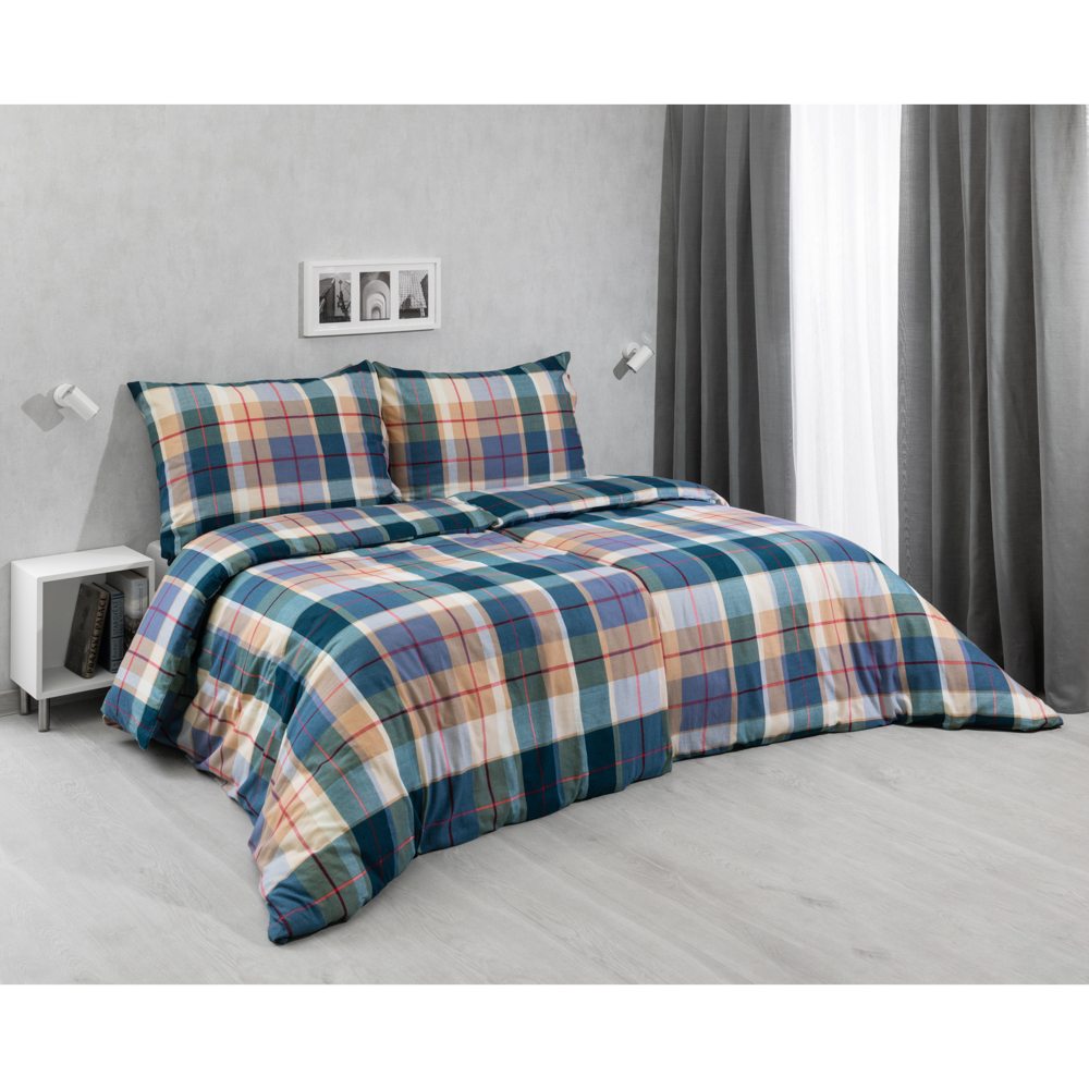 TOP Flanelové povlečení 140x200+70x90 Káro modro/béžové