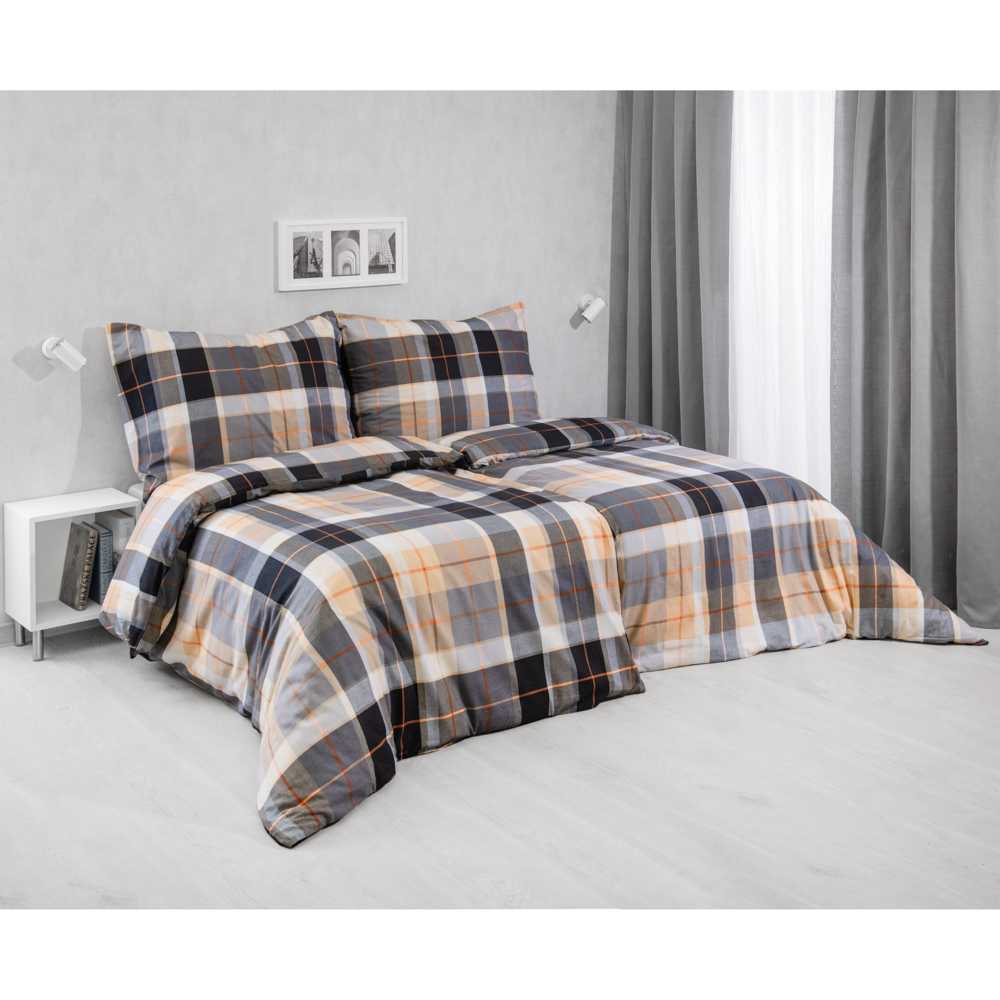 TOP Flanelové povlečení 140x200+70x90 Káro černo/béžové