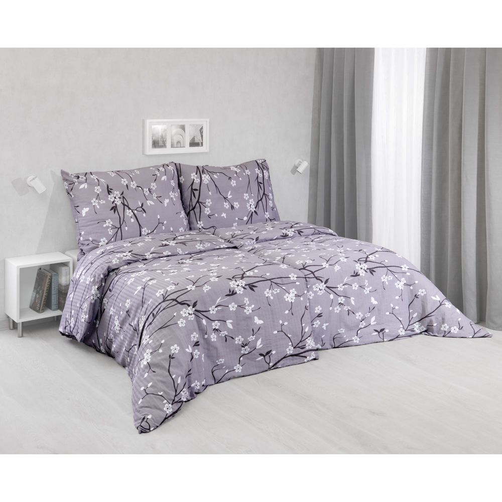 Krepové povlečení STANDARD 140x200+70x90 Sakura šedá