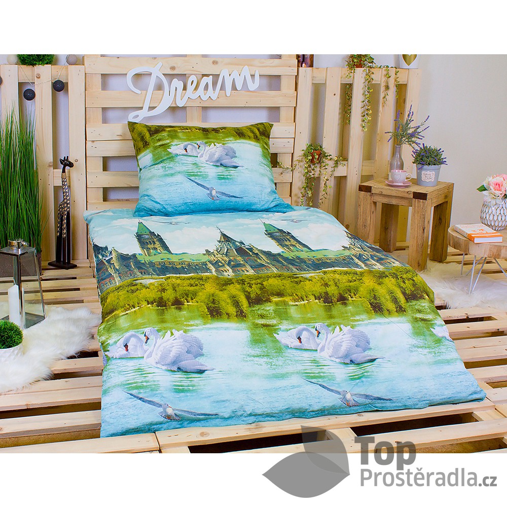 3D povlečení na dvě lůžka 140x200 + 70x90 - labutí zahrada