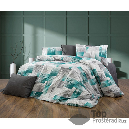 Bavlněné povlečení DELUXE 140x200+70x90 Tahy štětcem tyrkys