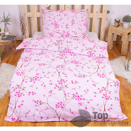 Krepové povlečení Sakura růžová 140x220+70x90