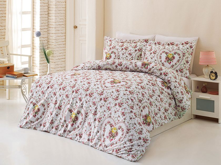 Prodloužené bavlněné povlečení DELUXE 140x220+70x90 Srdce z růže