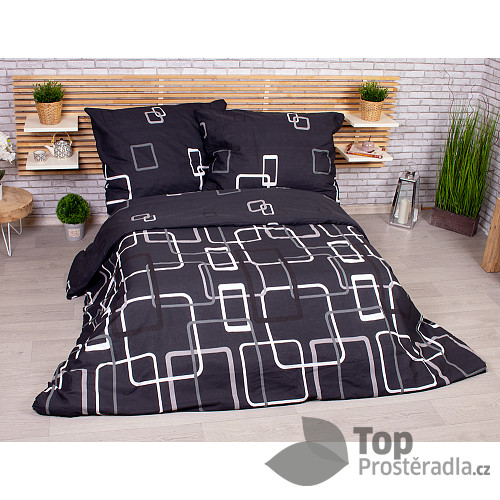 Francouzské ranforce bavlněné povlečení 220x200+2x70x90 Čtverce černobílé