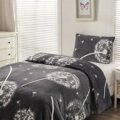 Mikroplyšové povlečení Premium 140x200+70x90 Pampelišky šedé