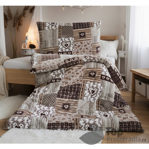 Mikroplyšové povlečení EXCLUSIVE 140x200+70x90 Patchwork béžový